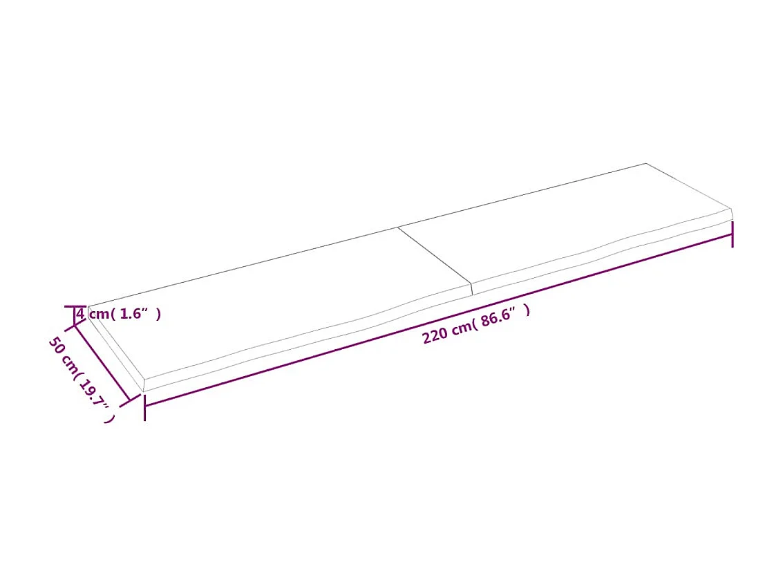 Étagère murale 220x50x(2-4) cm bois de chêne massif non traité