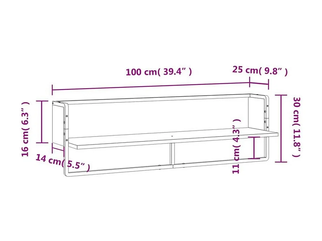 Étagère murale avec barre sonoma gris 100x25x30