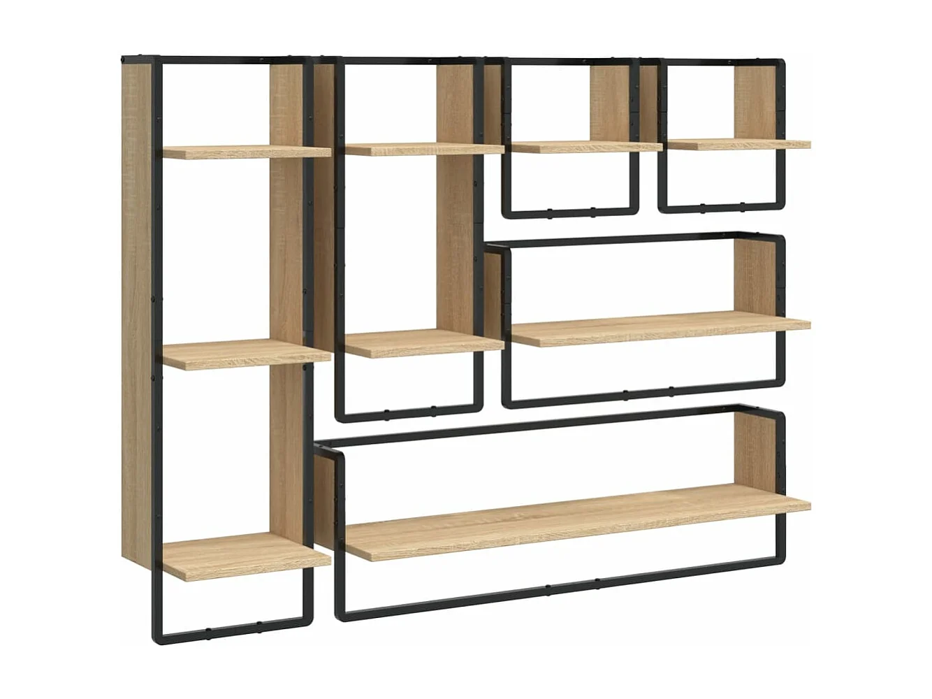Ensemble d'étagères murales avec barres 6 pcs chêne sonoma