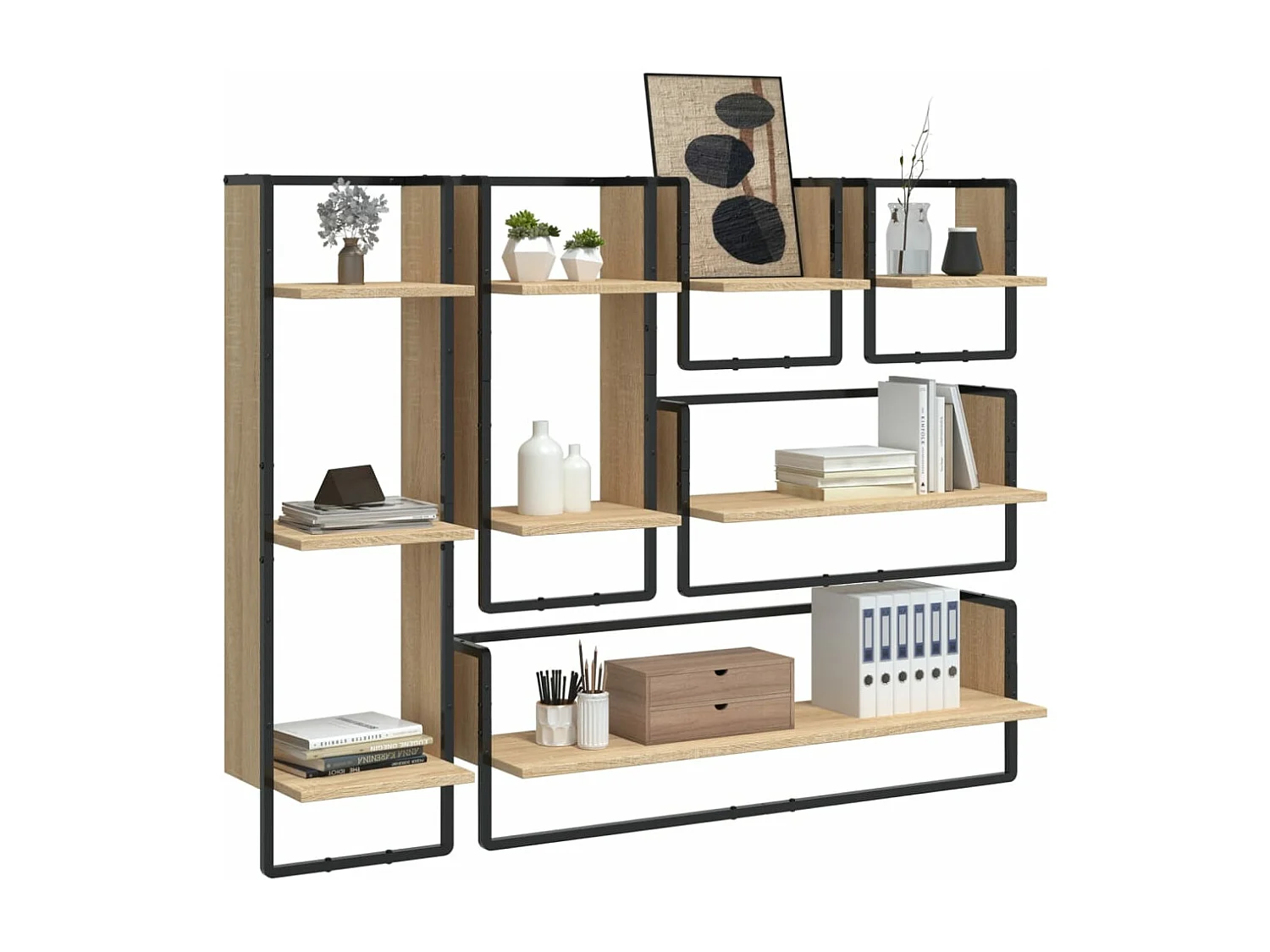 Ensemble d'étagères murales avec barres 6 pcs chêne sonoma