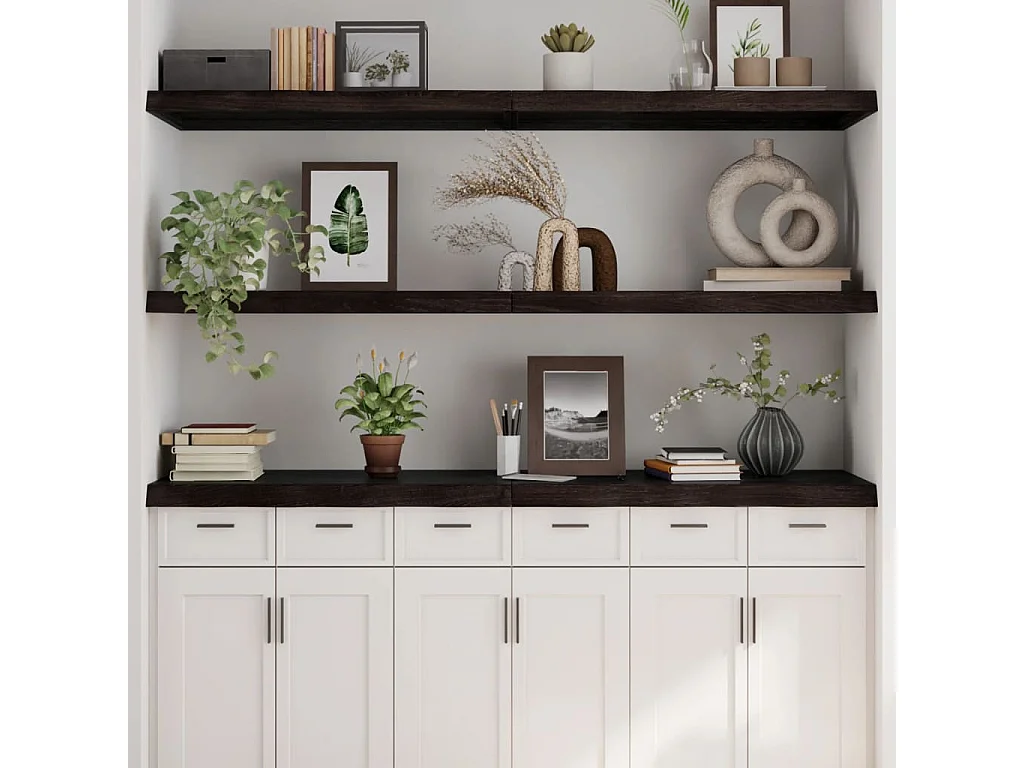 Étagère murale marron foncé bois chêne massif traité