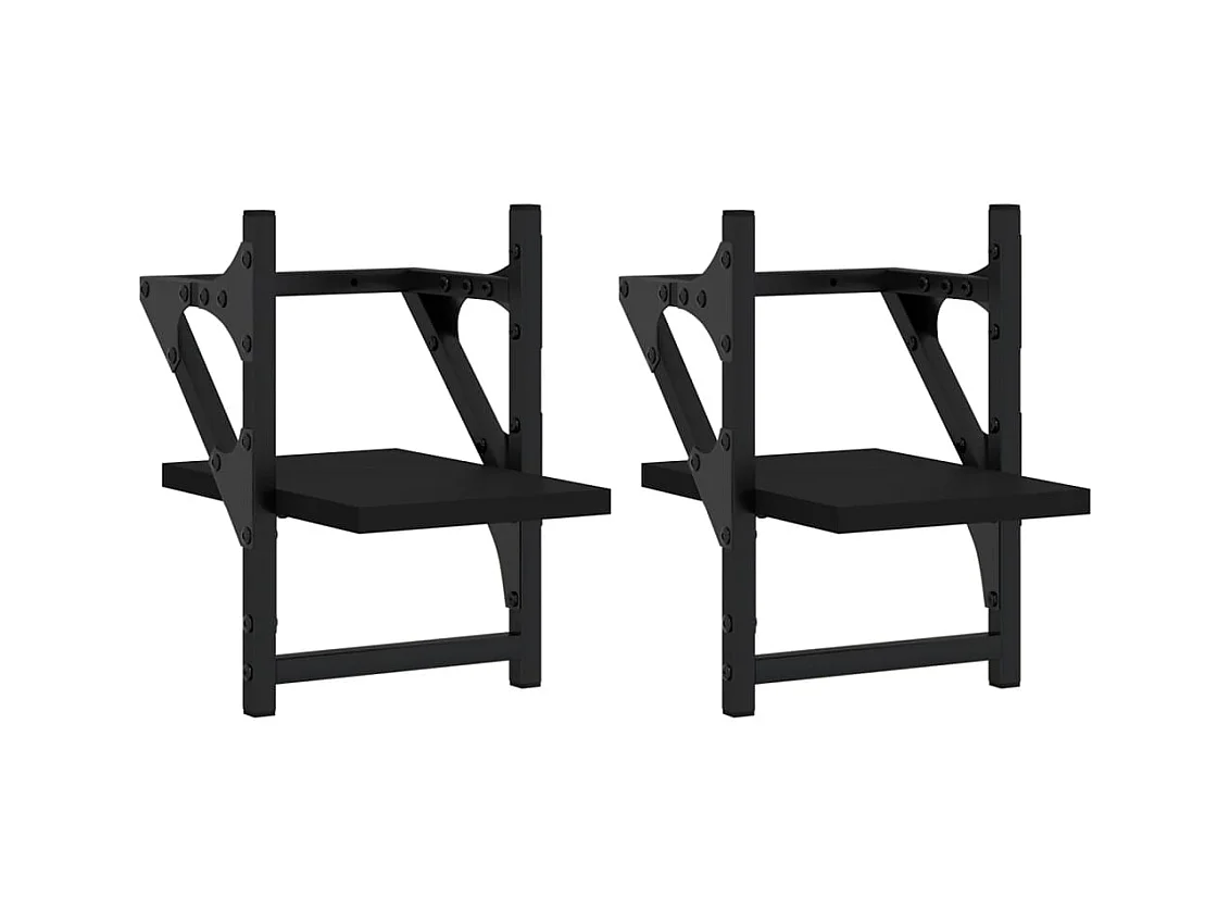 Étagères murales avec barres 2 pcs noir 20x25x30