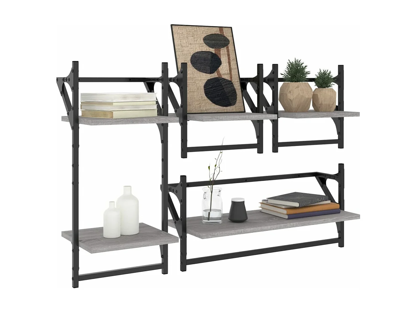 Ensemble d'étagères murales avec barres 4 pcs sonoma gris