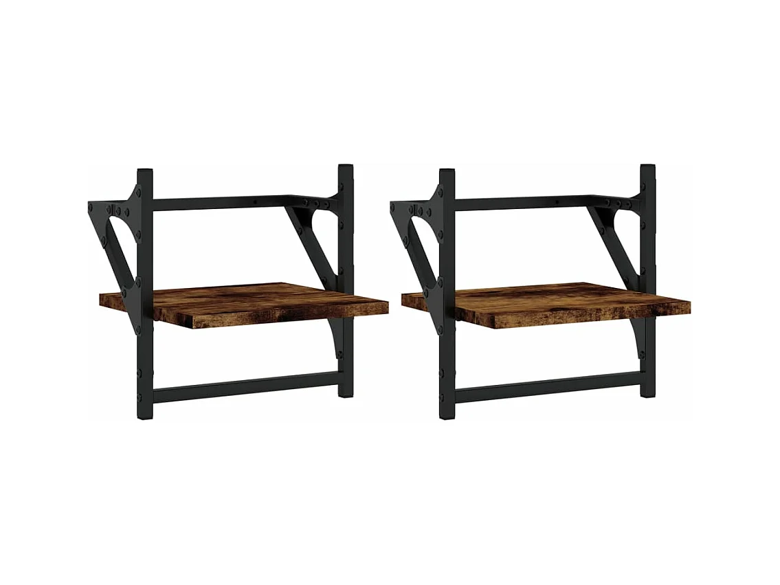 Étagères murales avec barres 2 pcs chêne fumé 30x25x30