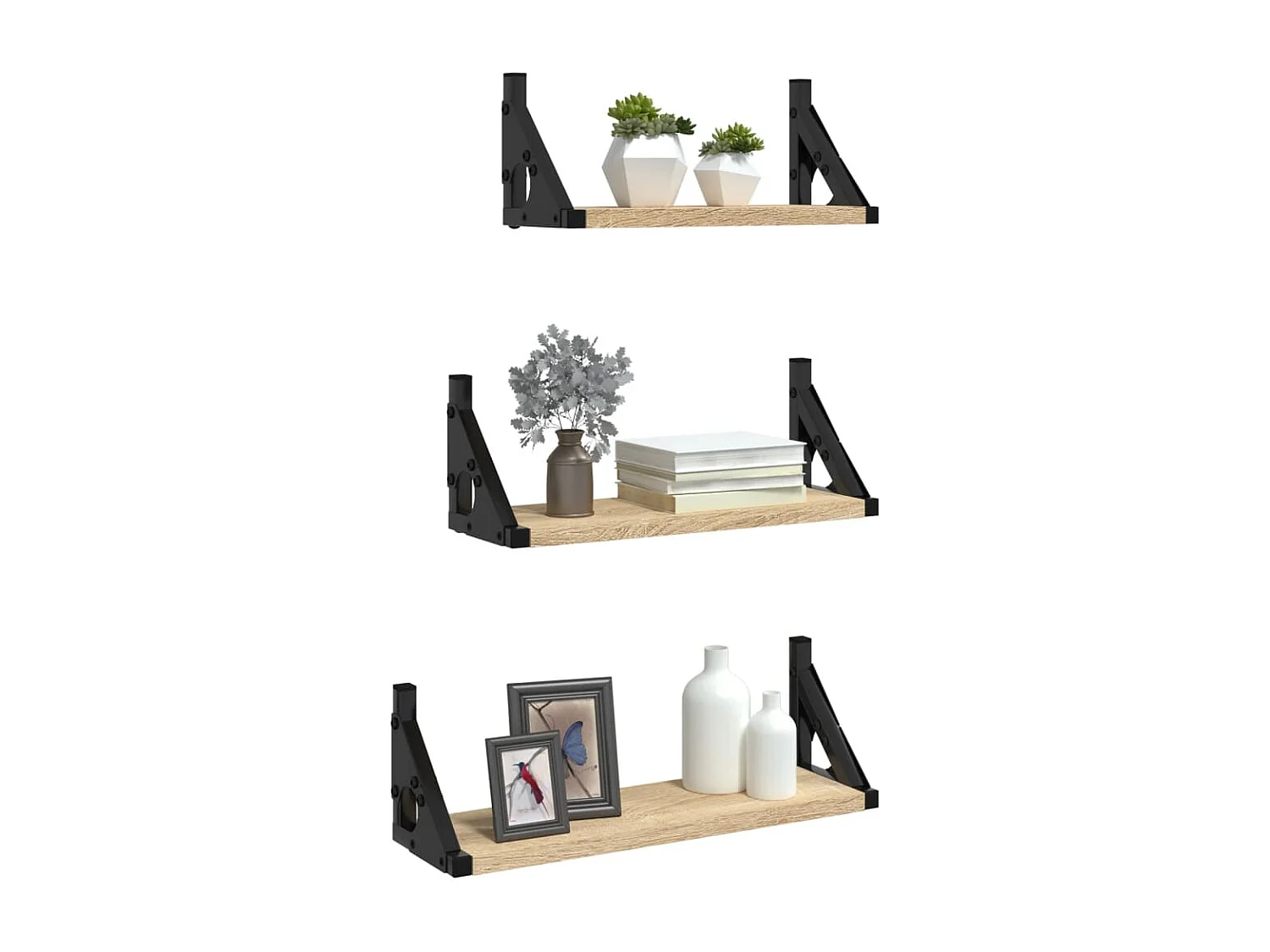 Ensemble d'étagères murales 3pcs chêne sonoma bois d'ingénierie