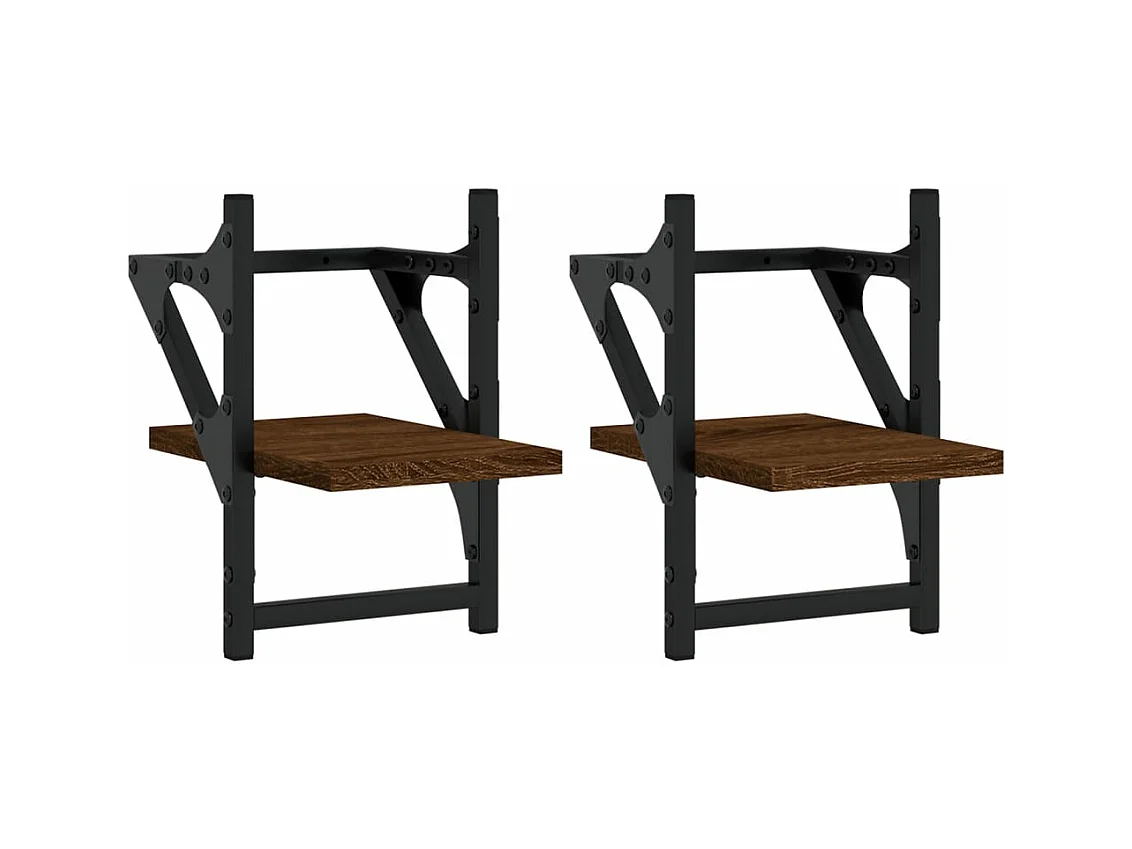 Étagères murales avec barres 2 pcs chêne marron 20x25x30