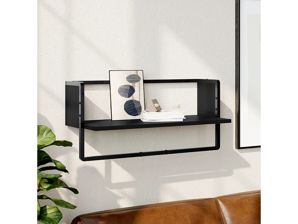 Étagère murale avec barre noir 65x25x30