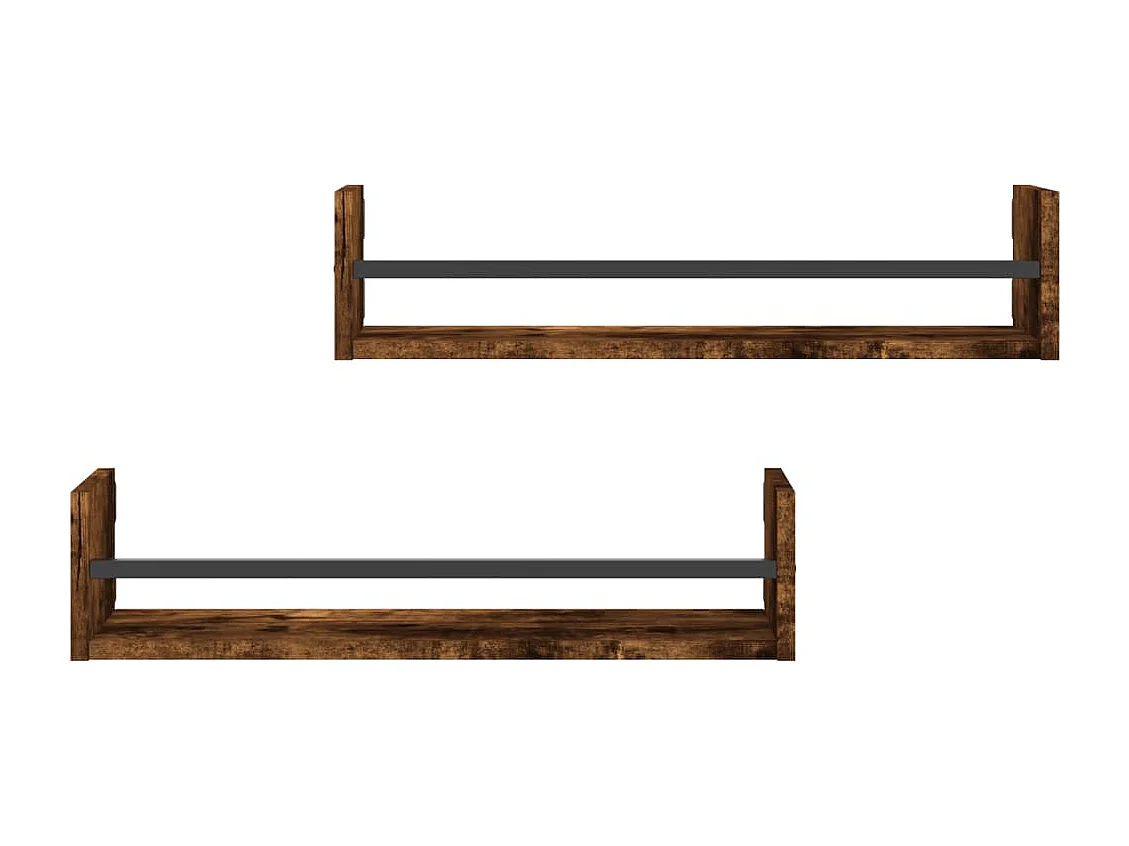 Étagères murales avec barres 2 pcs chêne fumé 60x16x14