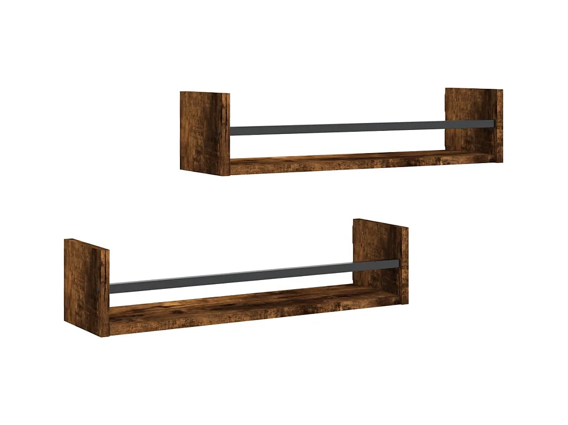 Étagères murales avec barres 2 pcs chêne fumé 60x16x14