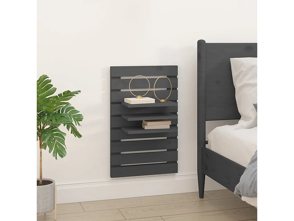 Étagères de chevet murales 2 pcs Gris Bois de pin massif