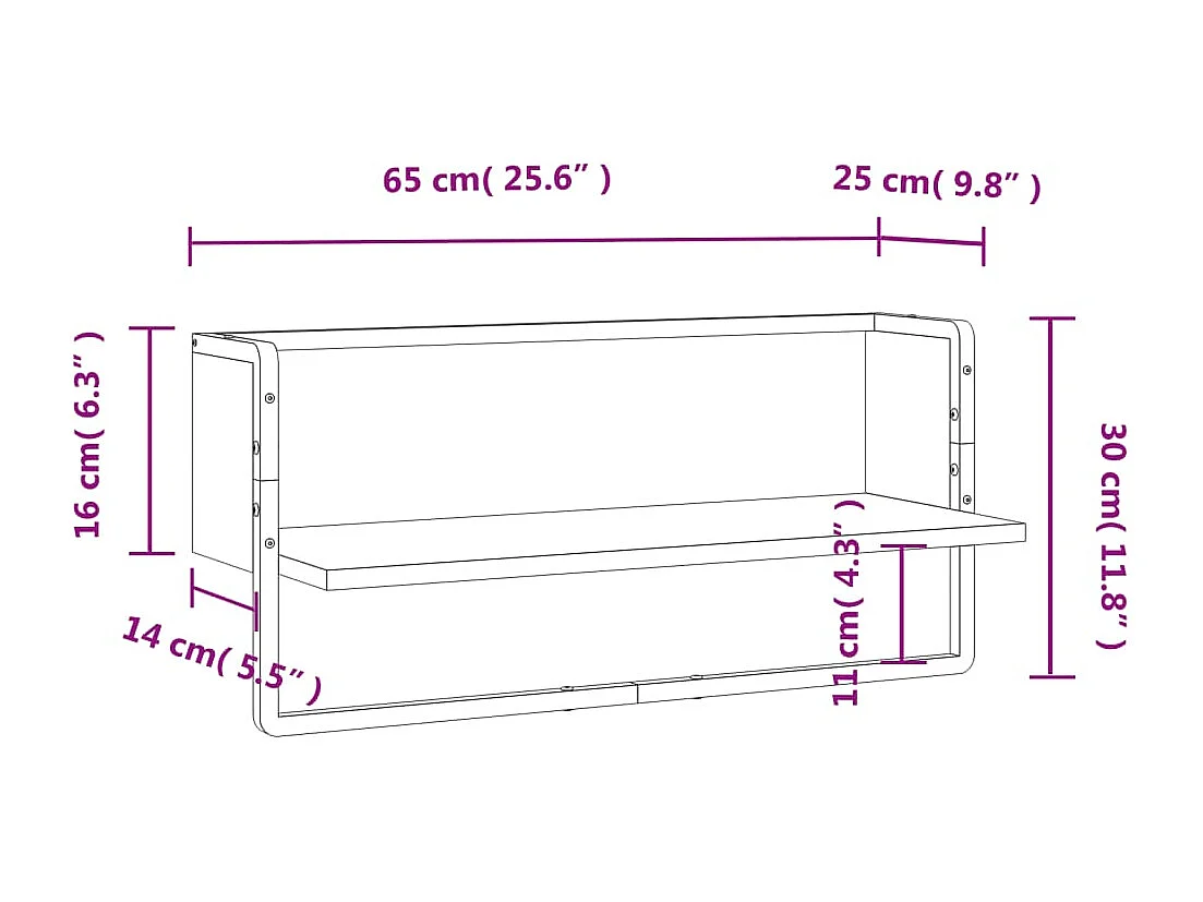 Étagère murale avec barre sonoma gris 65x25x30