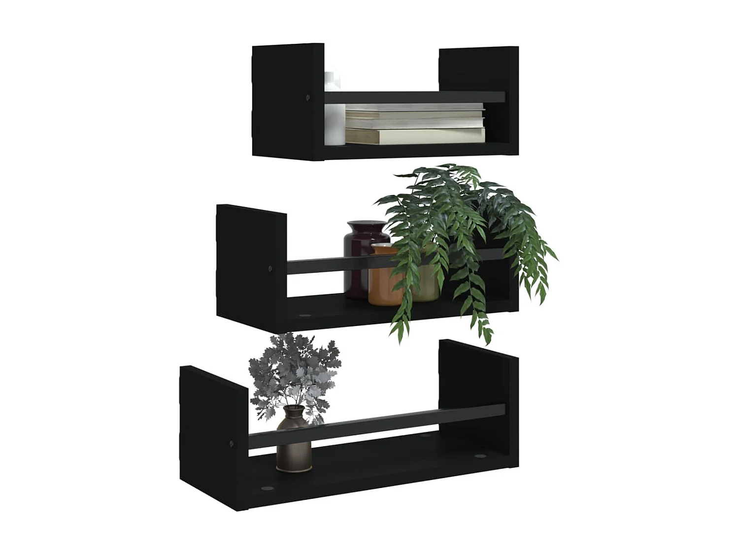 Ensemble d'étagères murales barres 3 pcs noir bois d'ingénierie
