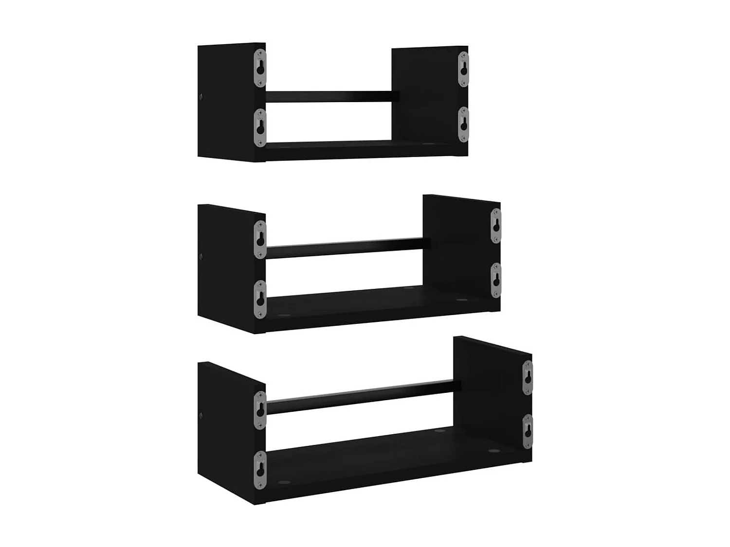 Ensemble d'étagères murales barres 3 pcs noir bois d'ingénierie