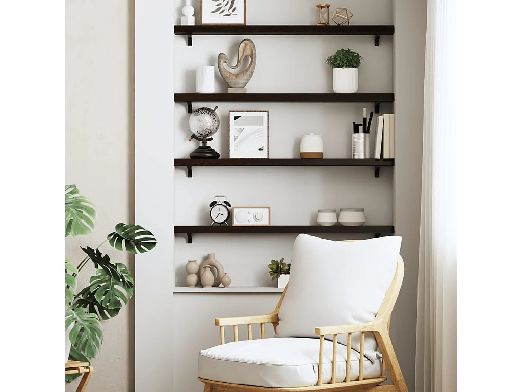 Étagère murale marron foncé 80x10x4 bois chêne massif traité
