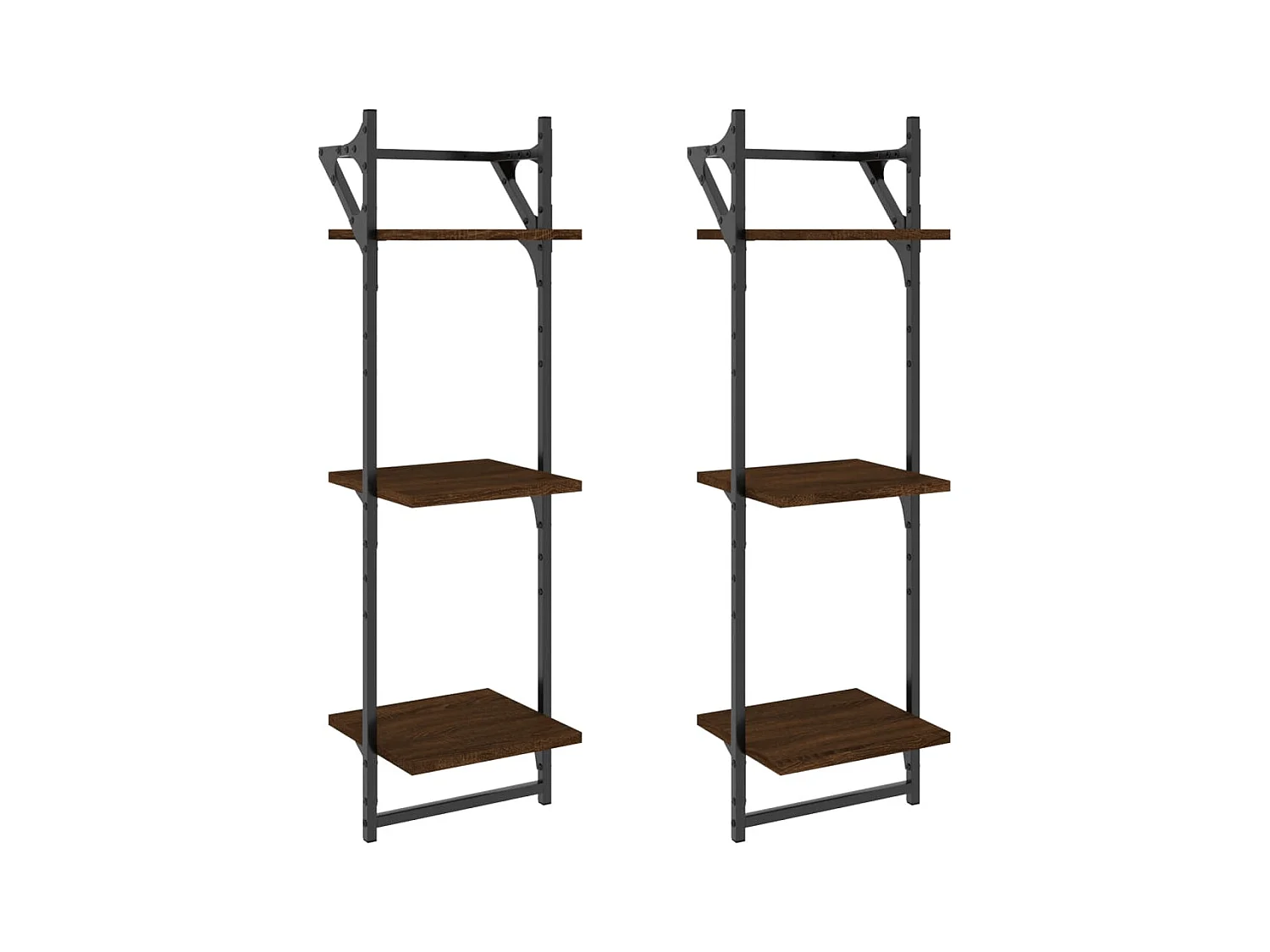 Étagères murales à 3 niveaux avec barres 2 pcs chêne marron
