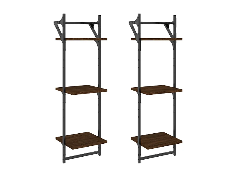 Étagères murales à 3 niveaux avec barres 2 pcs chêne marron