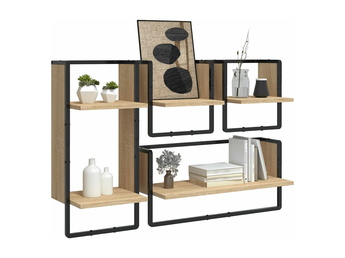 Ensemble d'étagères murales avec barres 4 pcs chêne sonoma