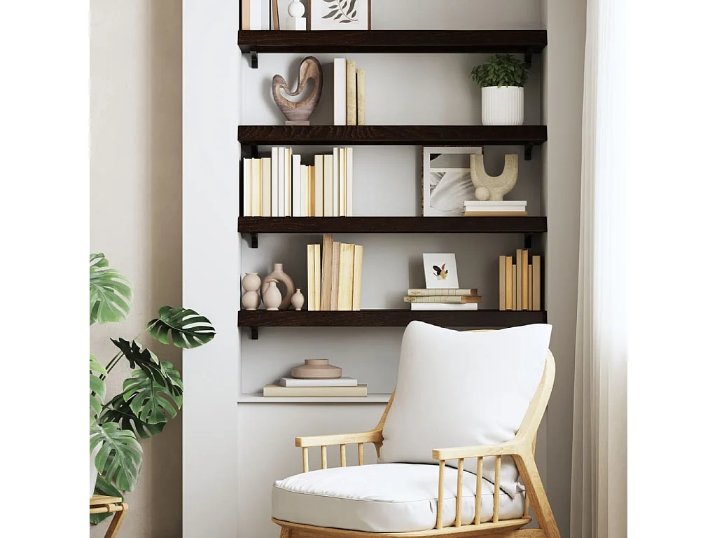 Étagère murale marron foncé bois chêne massif traité