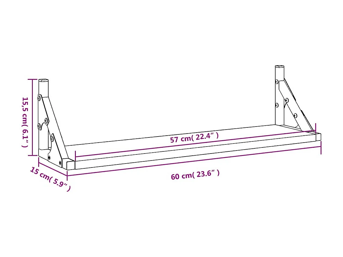 Wandschappen 2 st 60x15x15,5 cm zwart