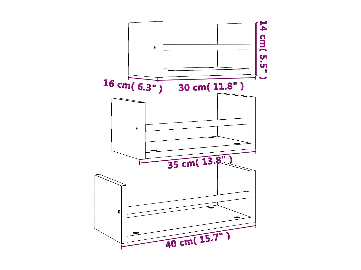 Ensemble d'étagères murales avec barres 3 pcs sonoma gris