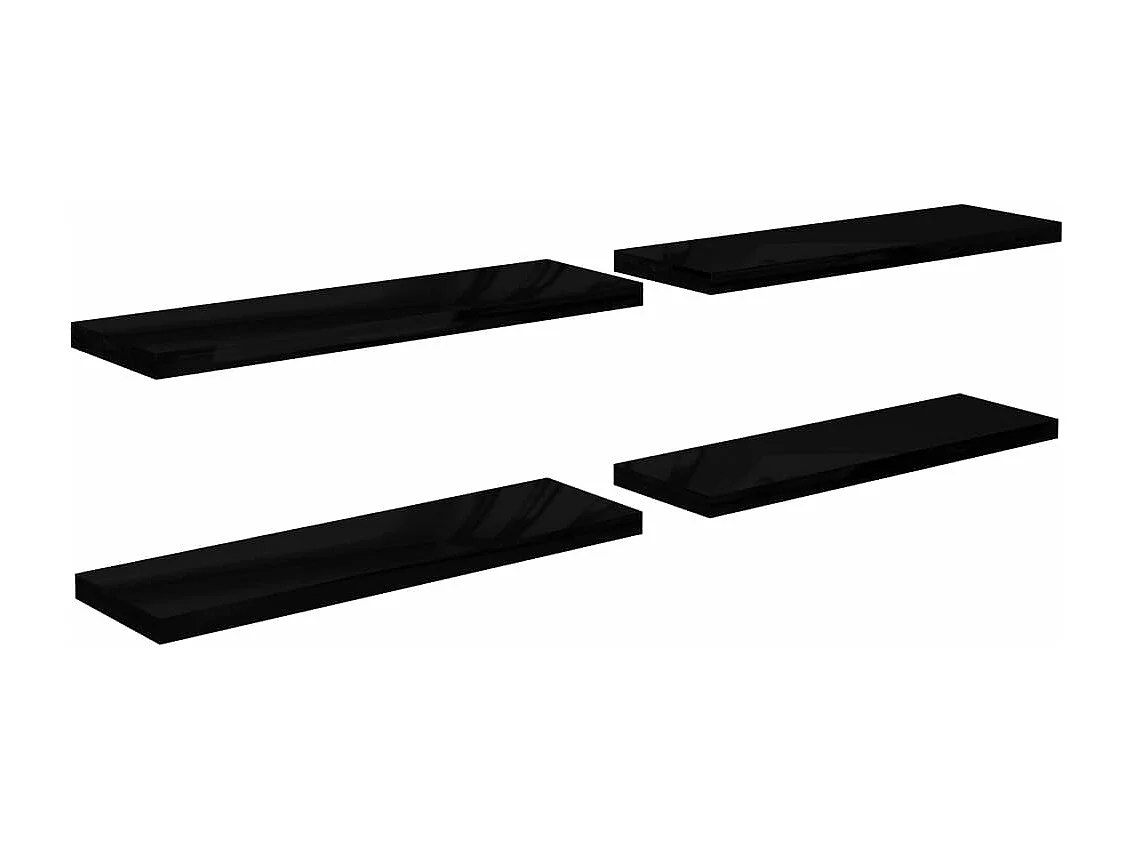 Étagère murale flottante 4 pcs Noir brillant 120x23,5x3,8 MDF
