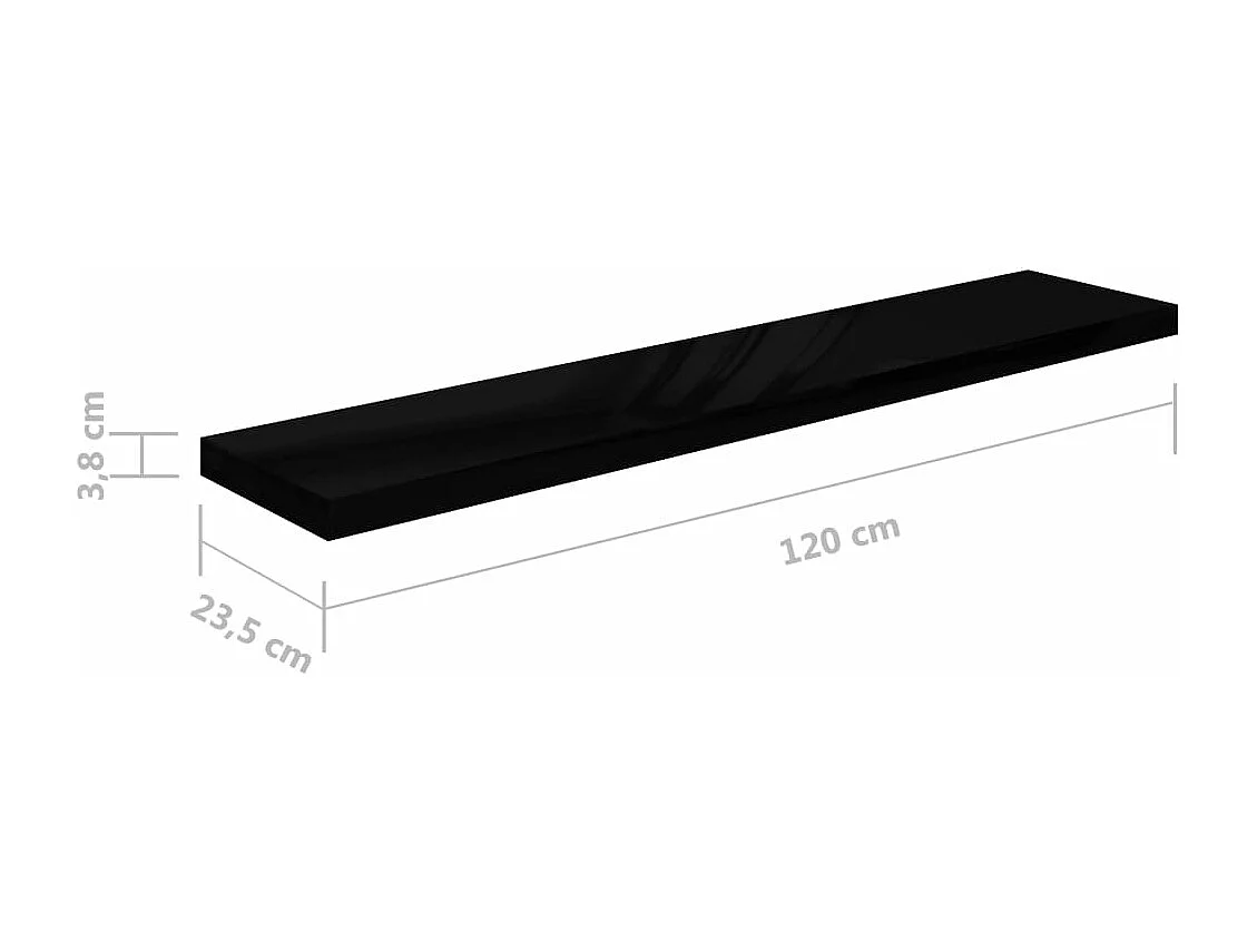 Étagère murale flottante 4 pcs Noir brillant 120x23,5x3,8 MDF