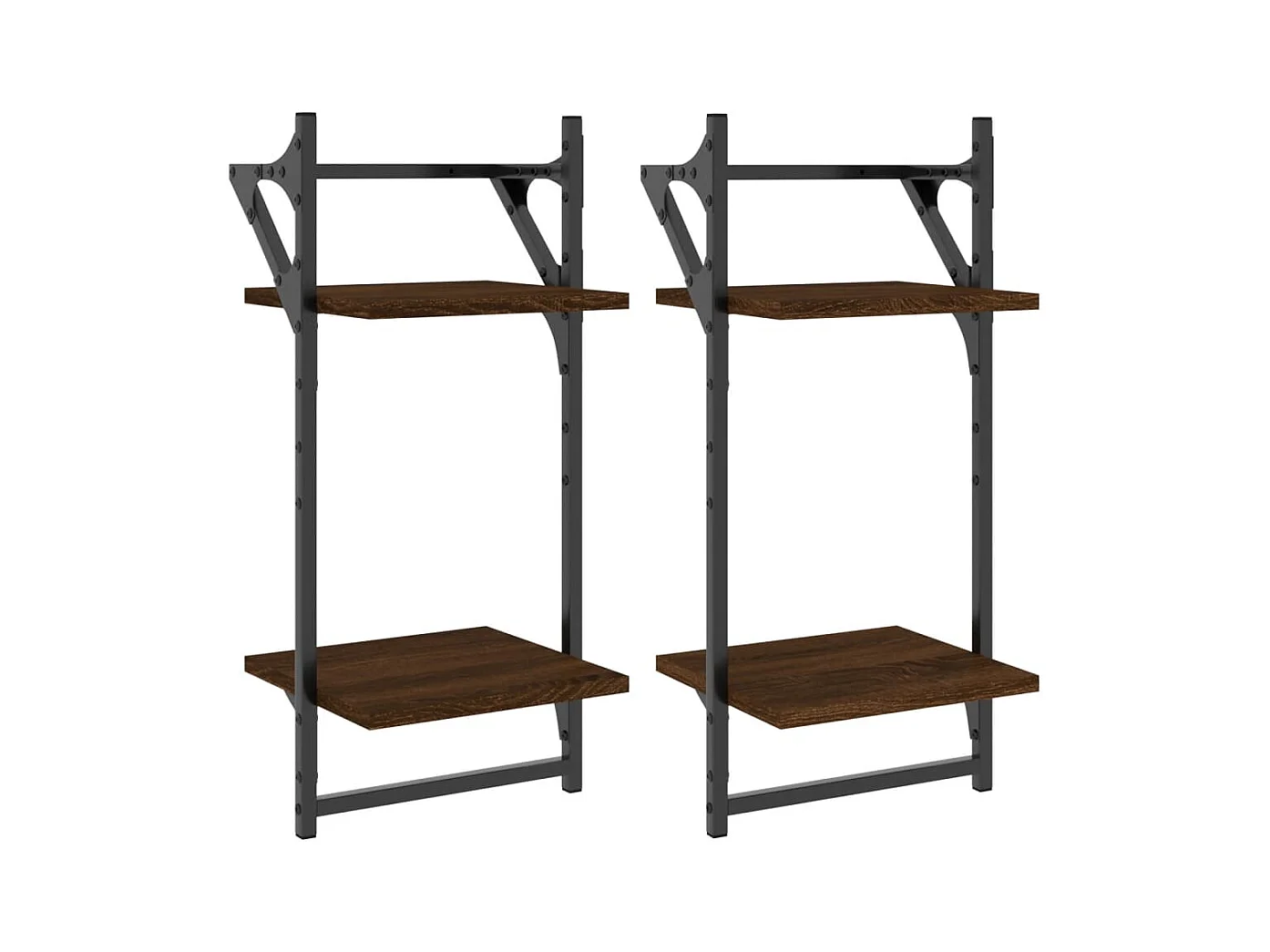Étagères murales à 2 niveaux avec barres 2 pcs chêne marron