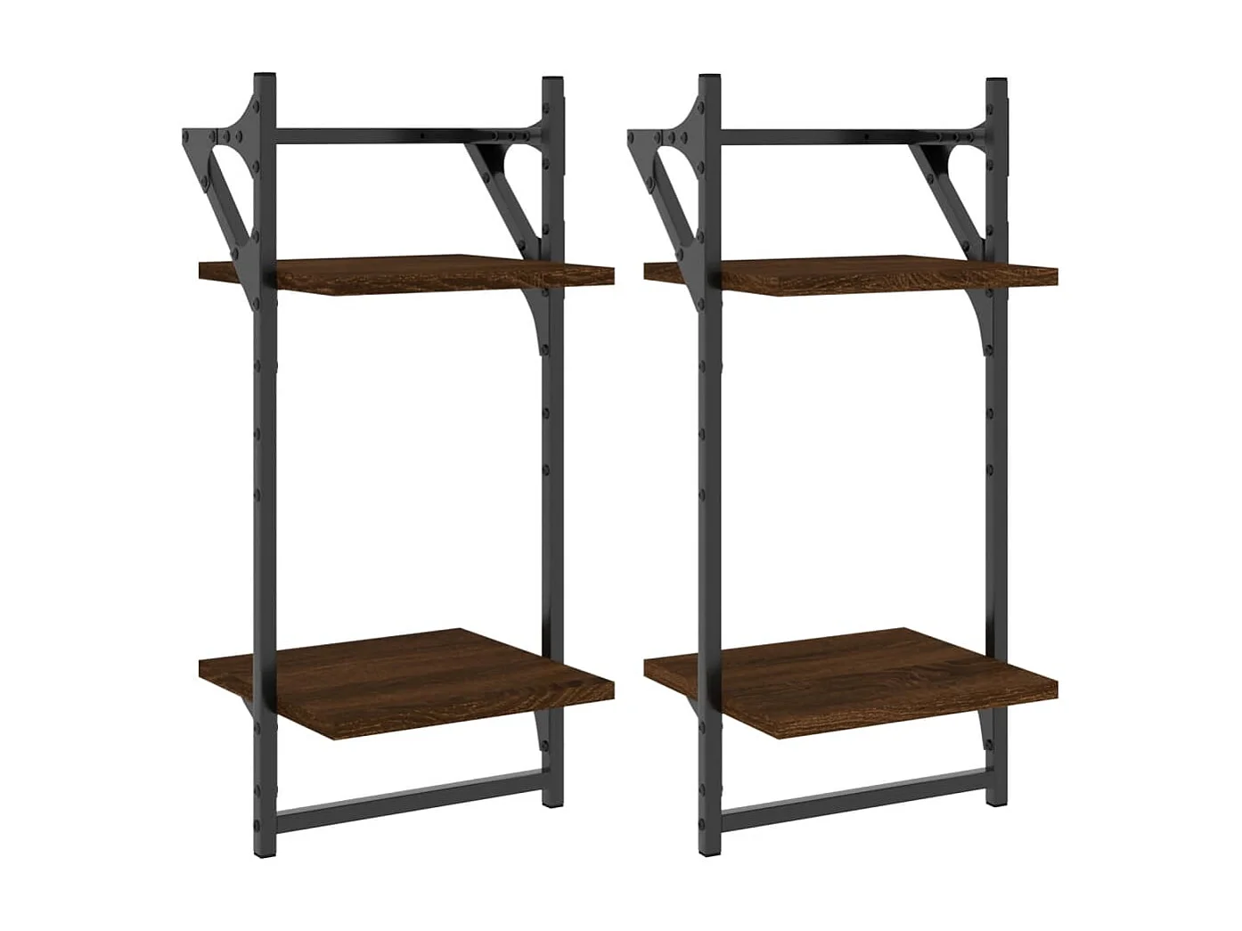 Étagères murales à 2 niveaux avec barres 2 pcs chêne marron
