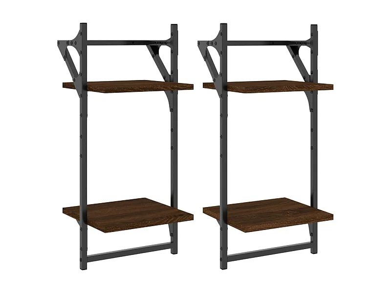 Étagères murales à 2 niveaux avec barres 2 pcs chêne marron