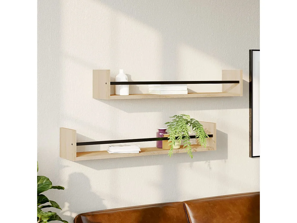 Étagères murales avec barres 2 pcs chêne sonoma 80x16x14
