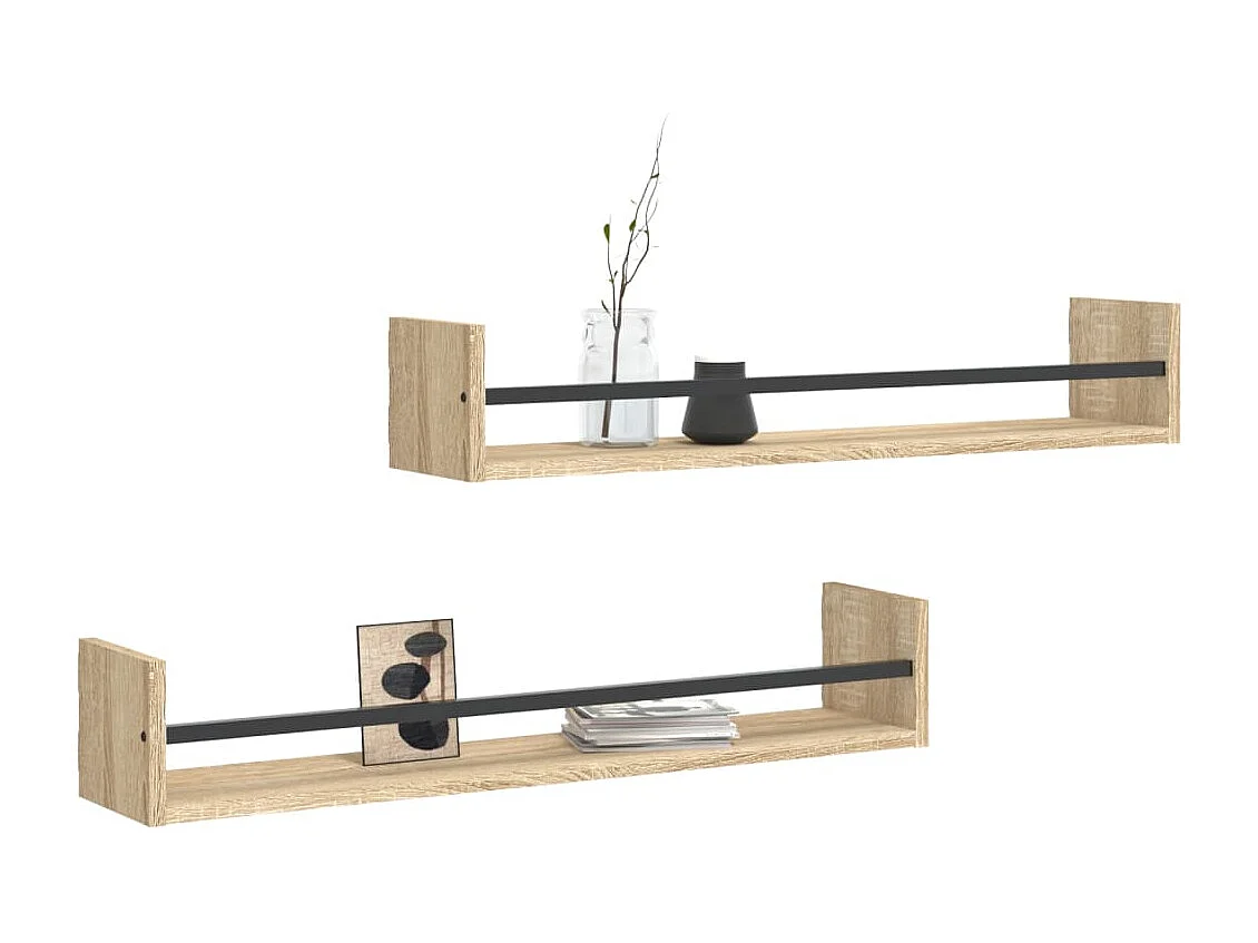 Étagères murales avec barres 2 pcs chêne sonoma 80x16x14