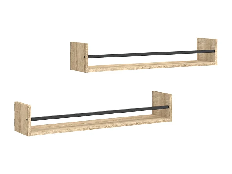 Étagères murales avec barres 2 pcs chêne sonoma 80x16x14