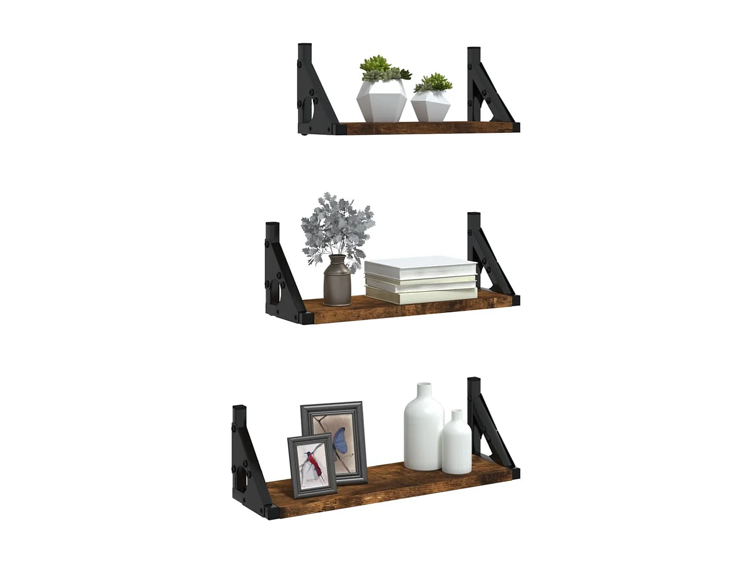 Ensemble d'étagères murales 3 pcs chêne fumé bois d'ingénierie