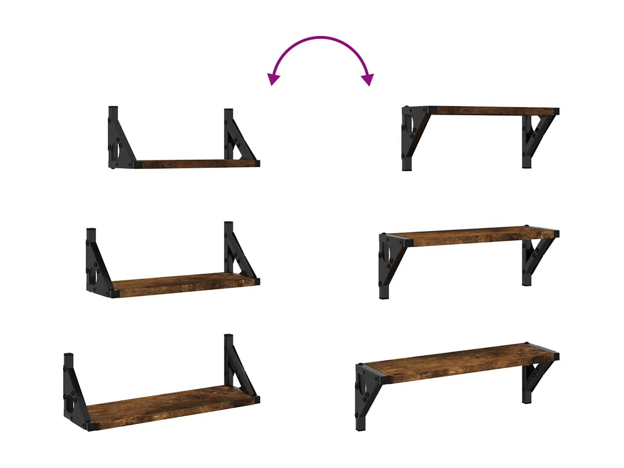 Ensemble d'étagères murales 3 pcs chêne fumé bois d'ingénierie