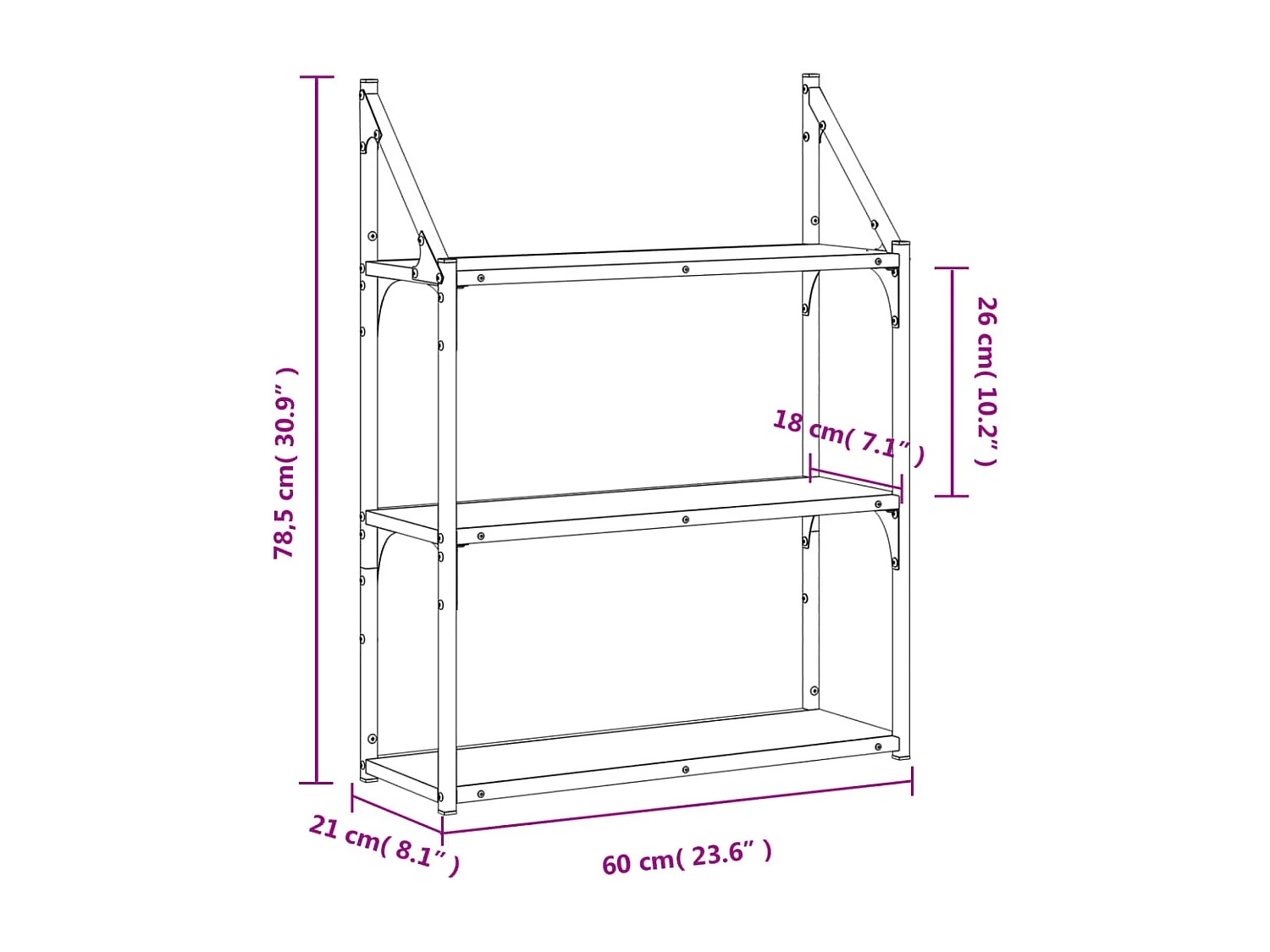 Étagère murale 3 niveaux chêne fumé 60x21x78,5