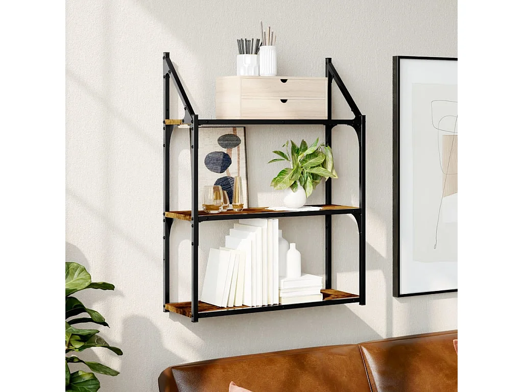 Étagère murale 3 niveaux chêne fumé 60x21x78,5