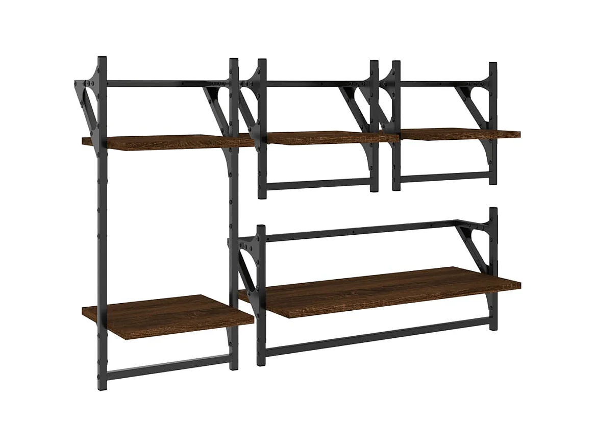 Ensemble d'étagères murales avec barres 4 pcs chêne marron