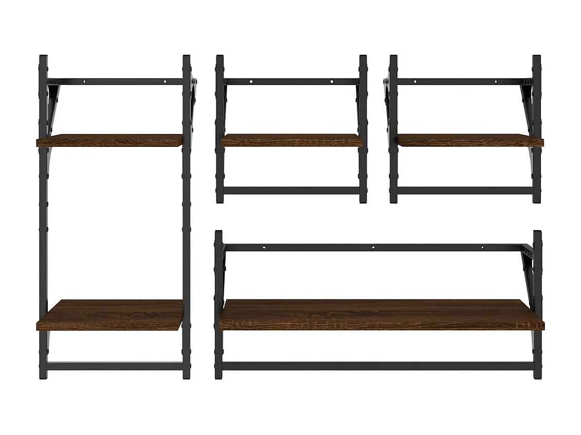 Ensemble d'étagères murales avec barres 4 pcs chêne marron