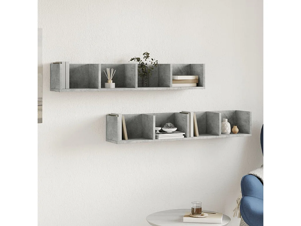 Armoires murales 2pcs gris béton 99x18x16,5 bois d'ingénierie