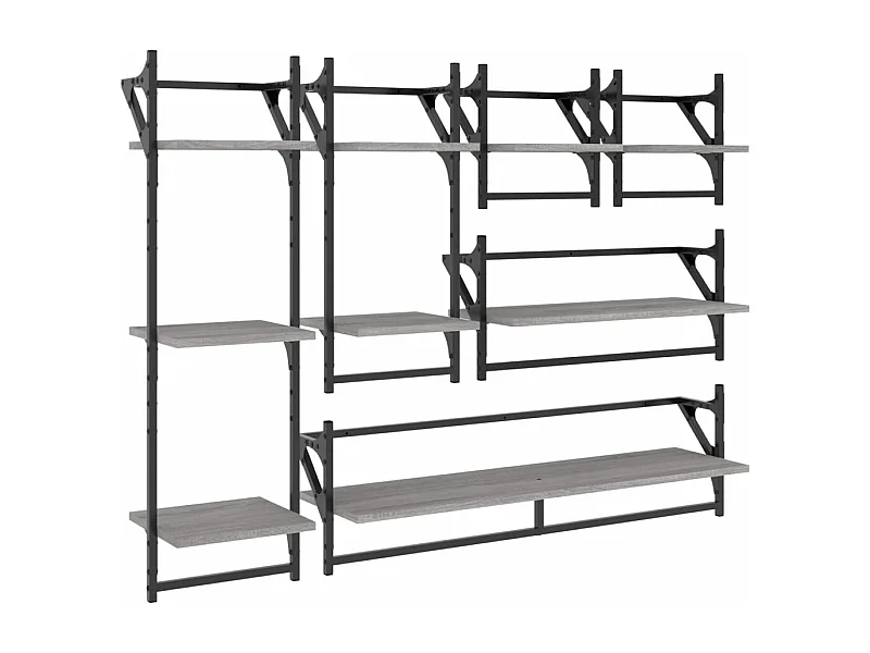 Ensemble d'étagères murales avec barres 6 pcs sonoma gris
