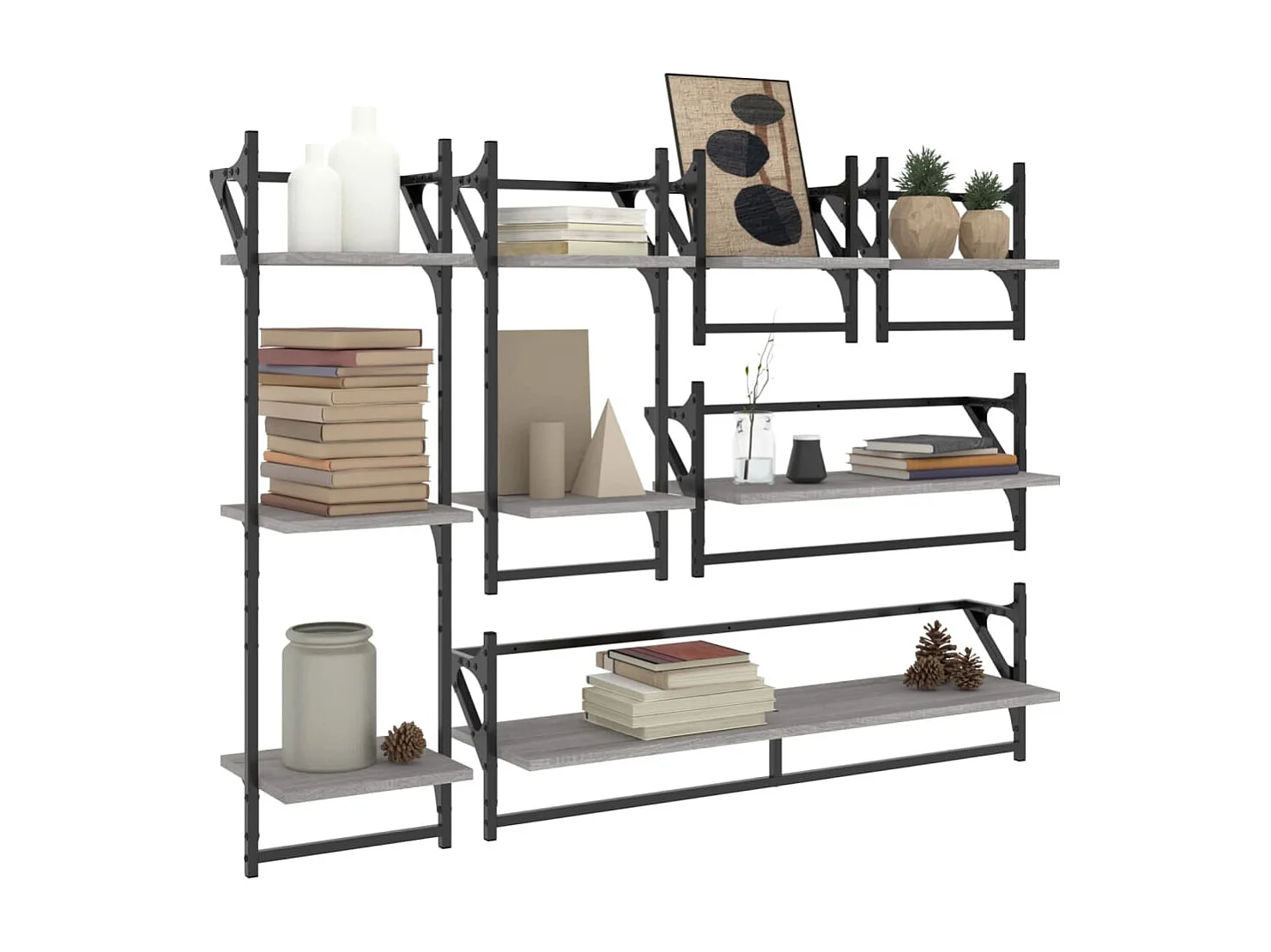 Ensemble d'étagères murales avec barres 6 pcs sonoma gris