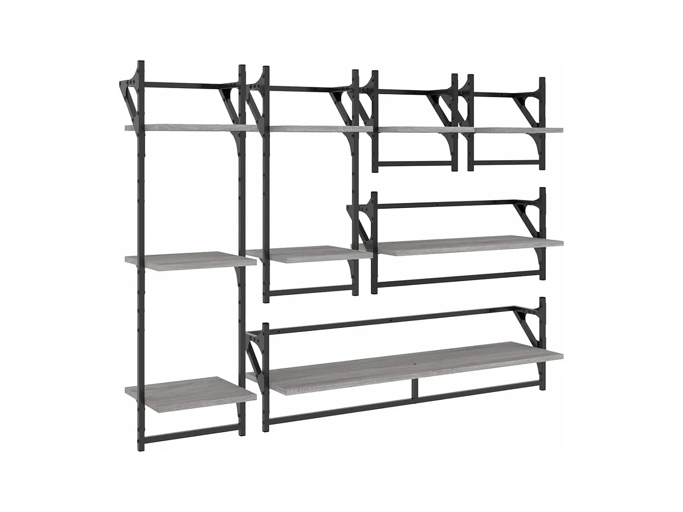 Ensemble d'étagères murales avec barres 6 pcs sonoma gris