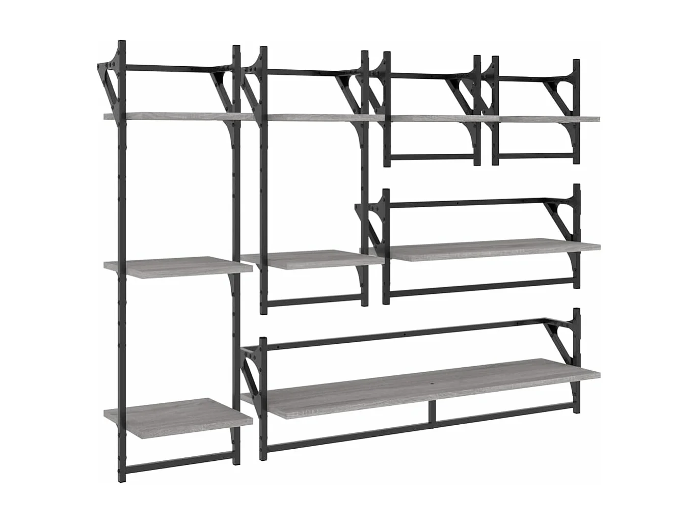 Ensemble d'étagères murales avec barres 6 pcs sonoma gris