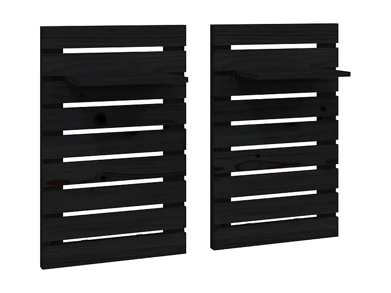 Étagères de chevet murales 2 pcs Noir Bois de pin massif