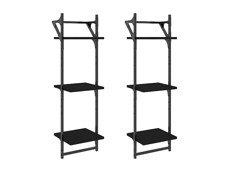 Étagères murales à 3 niveaux avec barres 2 pcs noir 30x25x100