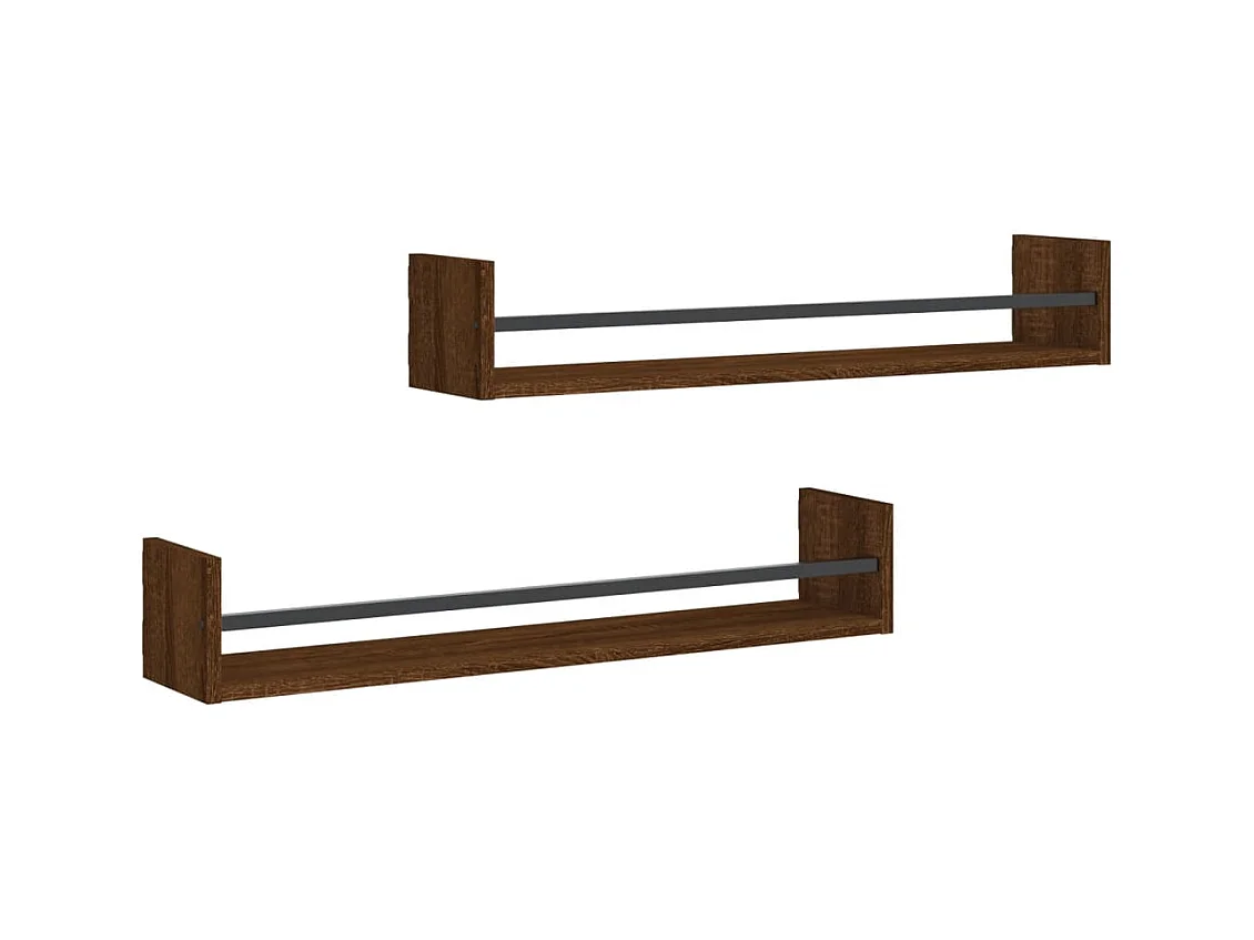 Étagères murales avec barres 2 pcs chêne marron 80x16x14