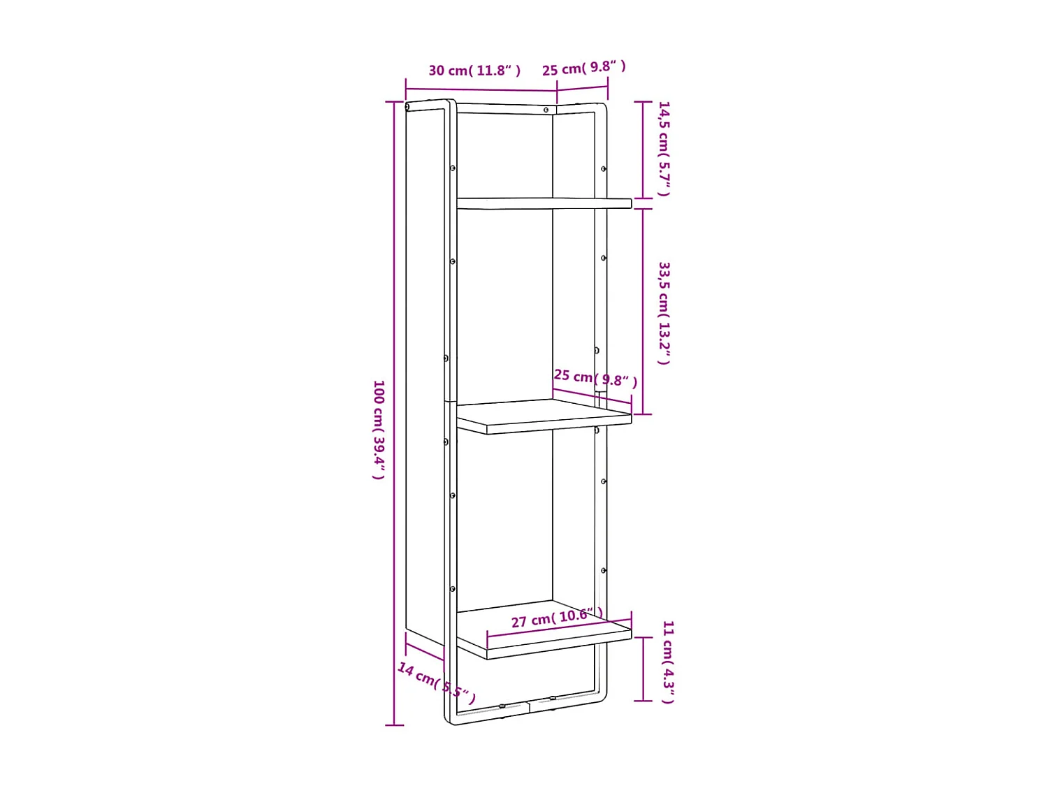 Étagère murale 3 niveaux chêne fumé 30x25x100 bois ingénierie