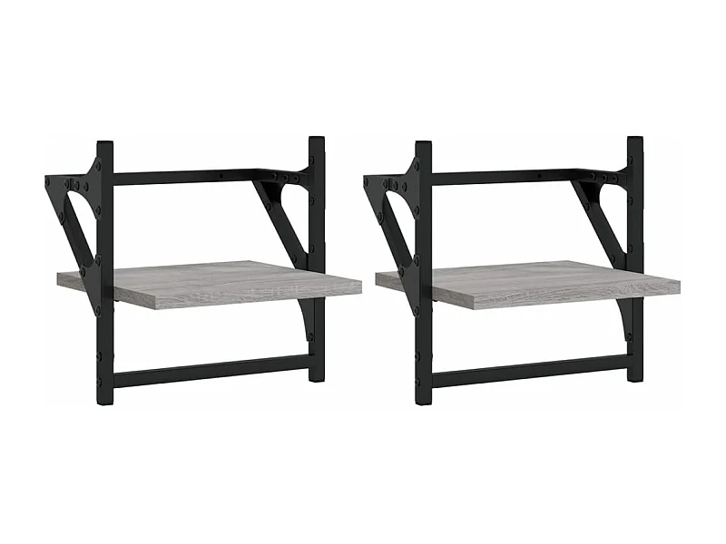 Étagères murales avec barres 2 pcs sonoma gris 30x25x30