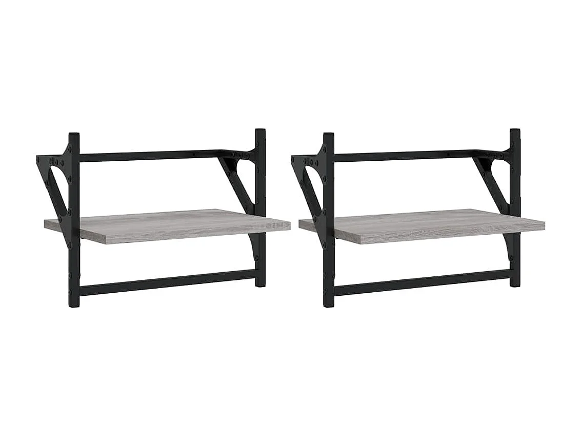 Étagères murales avec barres 2 pcs sonoma gris 40x25x30