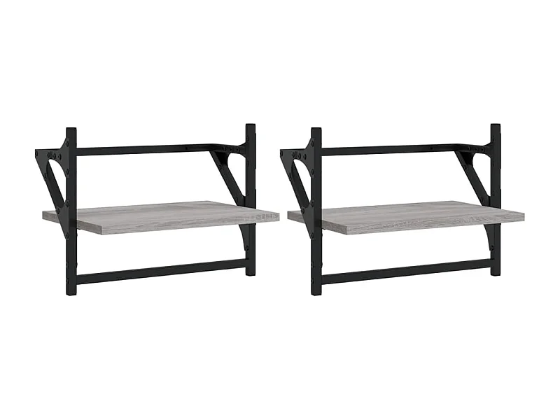 Étagères murales avec barres 2 pcs sonoma gris 40x25x30